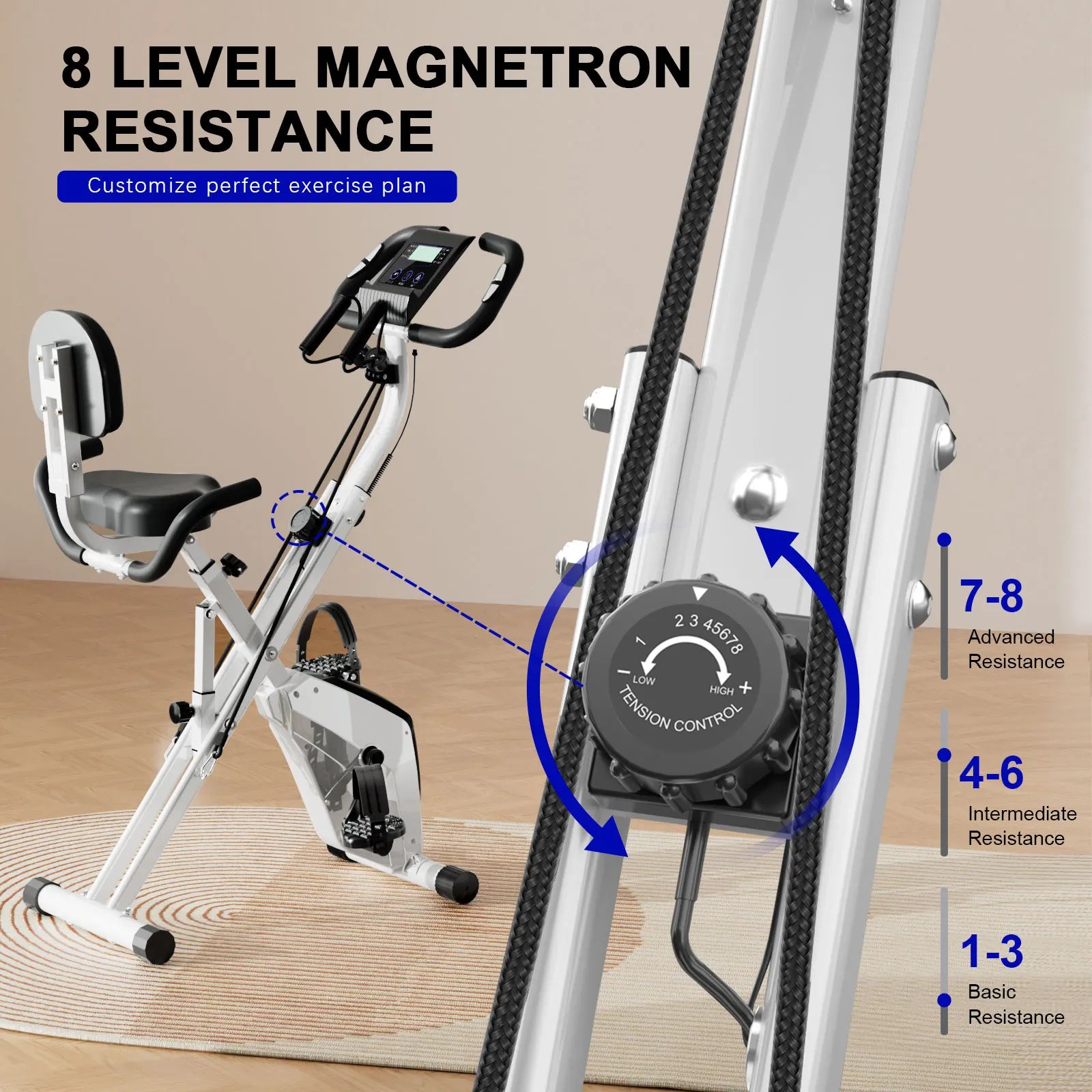oldable exercise bike with LCD; heart rate monitor stationary bike; home fitness bike
