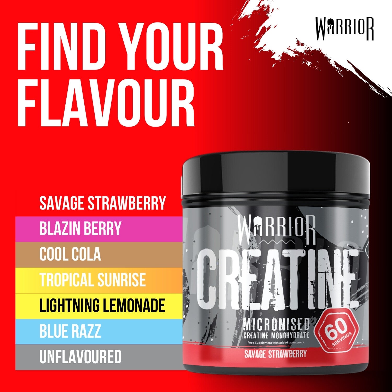 Creatine Monohydrate Powder 300G - Warrior Supplement - Micronised - 60 Servings