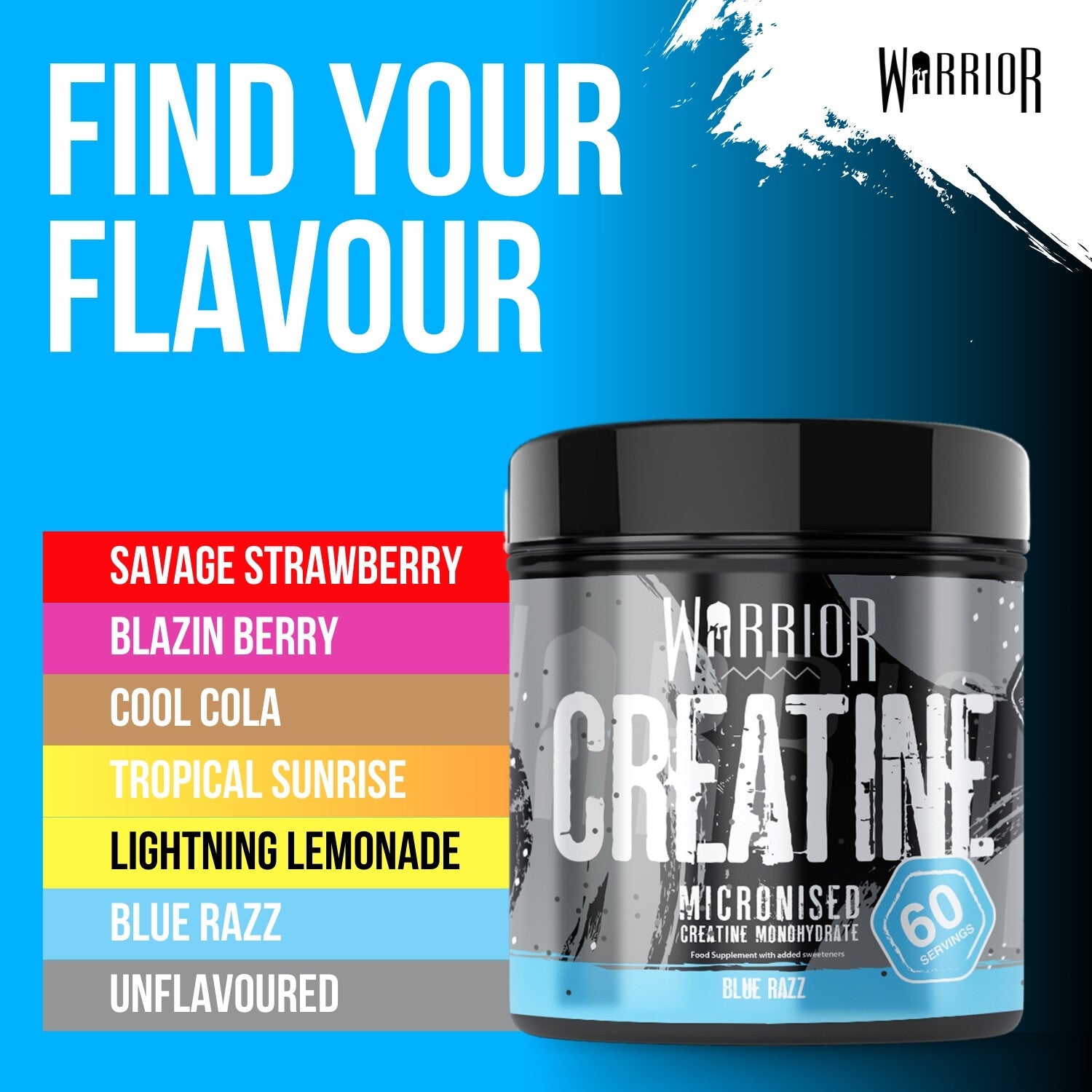 Creatine Monohydrate Powder 300G - Warrior Supplement - Micronised - 60 Servings