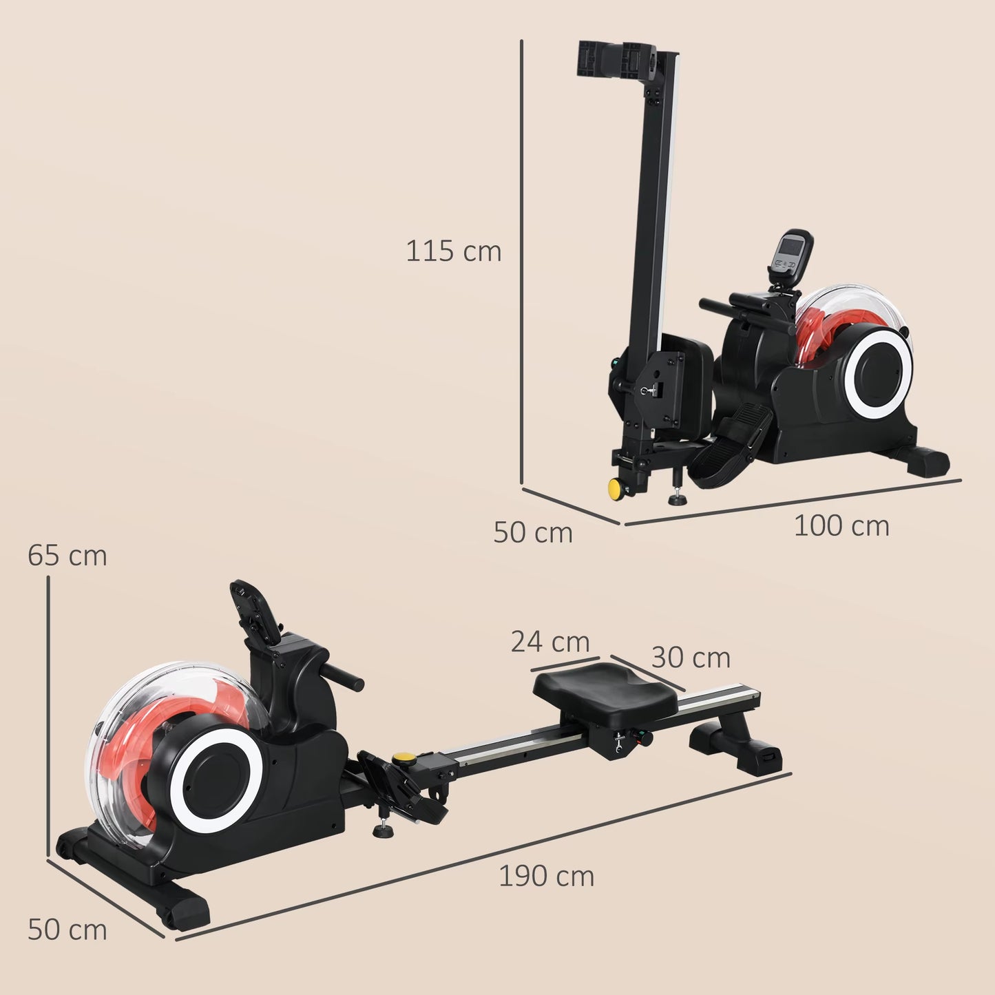 Foldable Rowing Machine, Water Rowing Machine for Home Gym, 150Kg Weight Capacity Portable Rower, Black