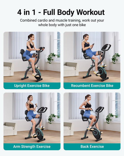 4-in-1 folding exercise bike; magnetic stationary bike; home workout bike