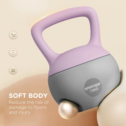 Soft Kettlebell, 10Kg Kettle Bell with Non-Slip Handle for Home Gym, Purple and Grey