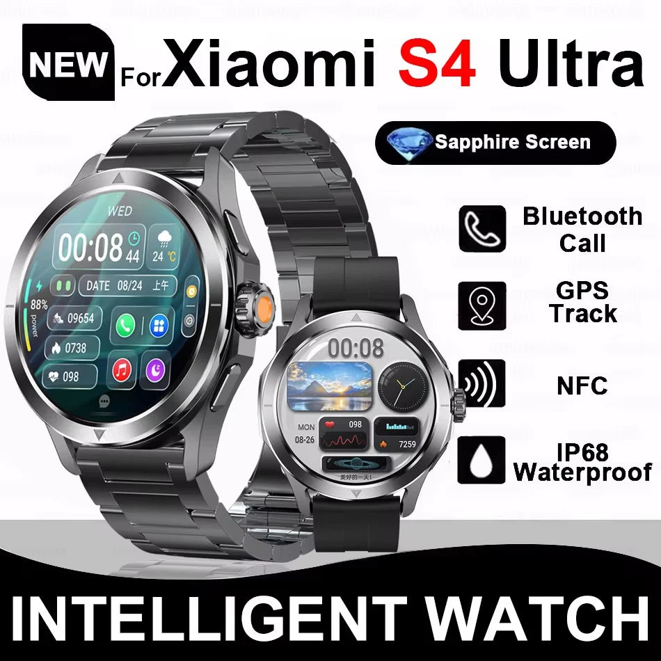 New for Xiaomi S4 Ultra Smart Watch Men AMOLED Outdoor Sports NFC GPS Compass Heart Rate Waterproof Bluetooth Call Smartwatches