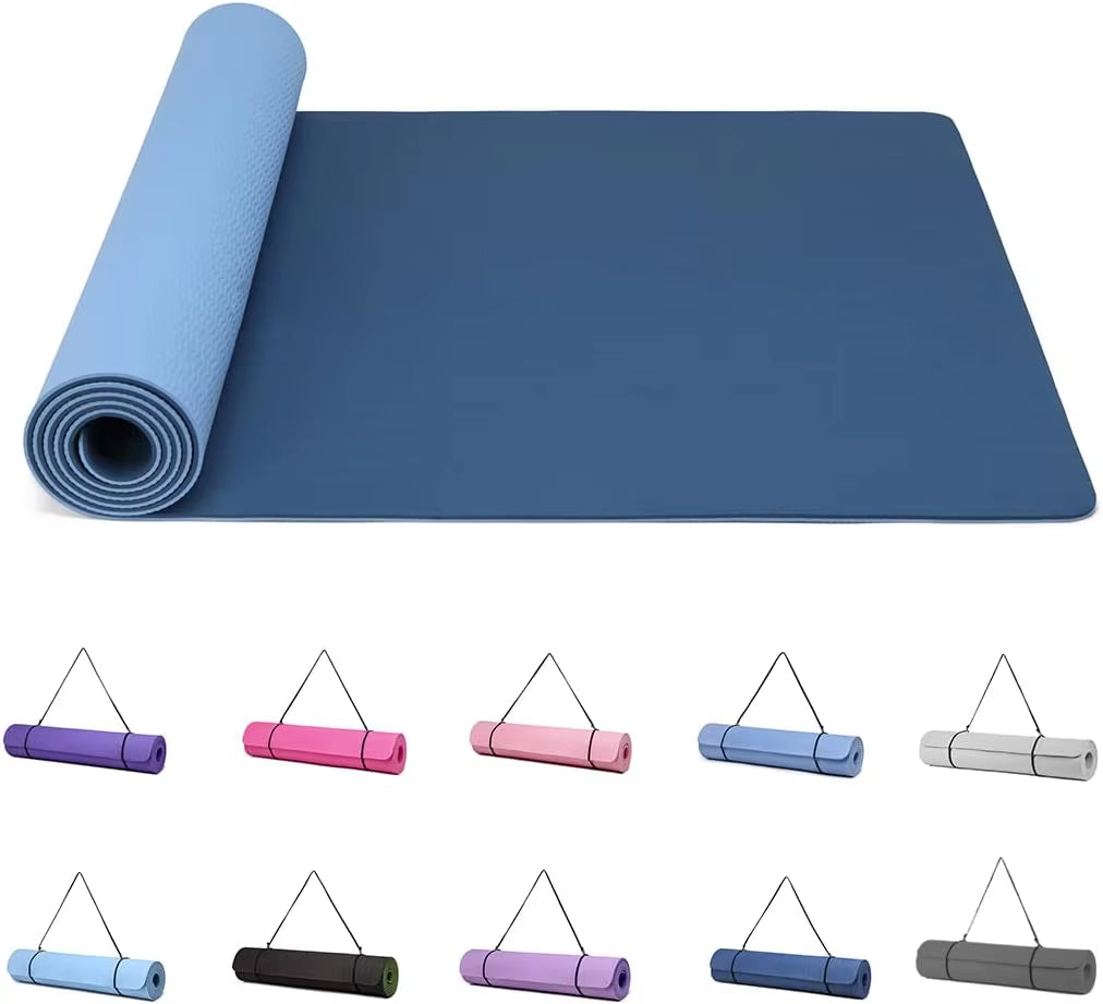 Yoga Mat Gymnastics Pilates Exercise Mat for Women Non-Slip Thick 6Mm with Carry Strap Tpe 183 X 61 X 1Cm