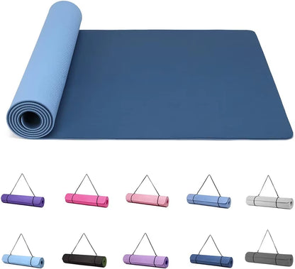 Yoga Mat Gymnastics Pilates Exercise Mat for Women Non-Slip Thick 6Mm with Carry Strap Tpe 183 X 61 X 1Cm