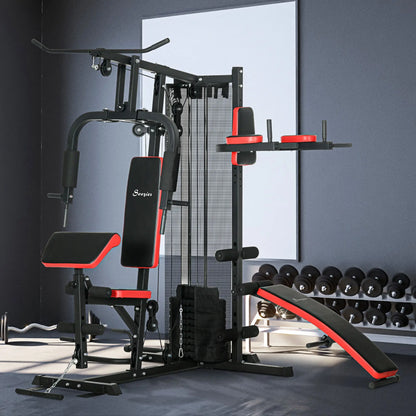 multi-gym station with adjustable bench; 65kg weight stack gym; home strength training equipment