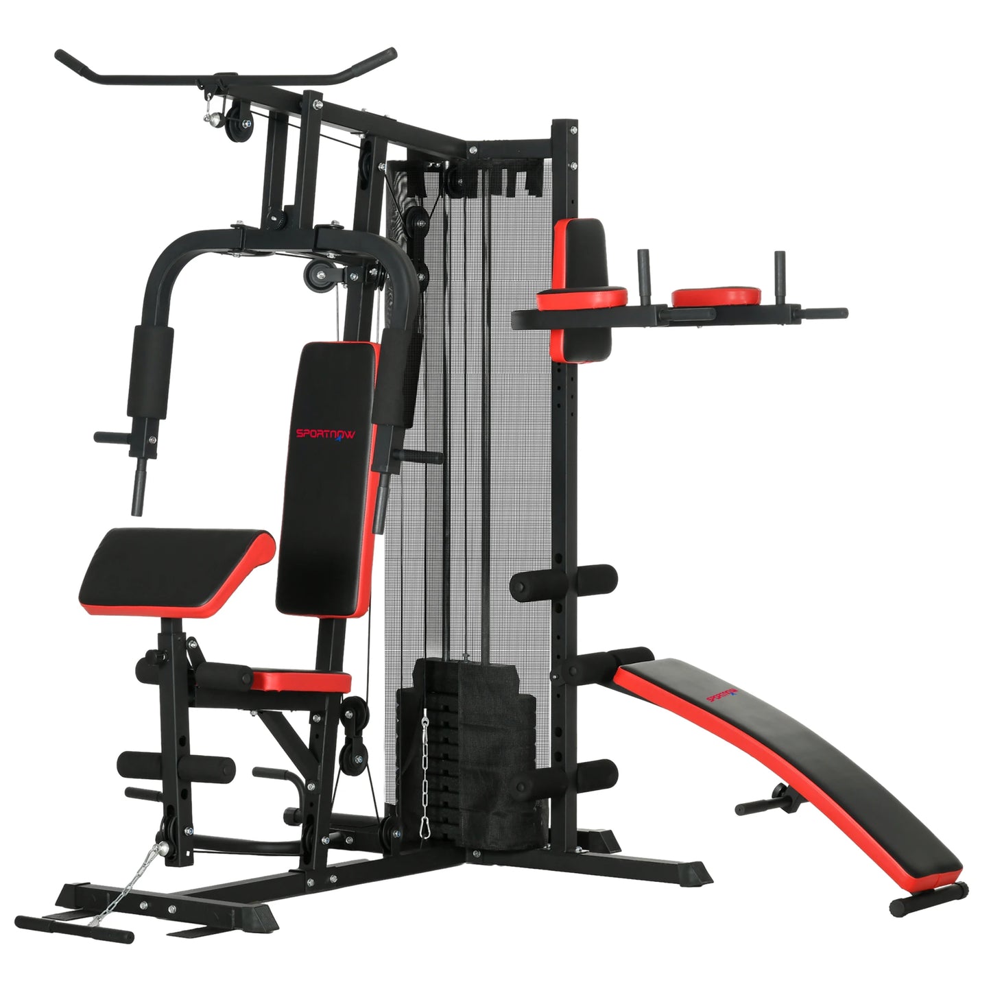 multi-gym station with adjustable bench; 65kg weight stack gym; home strength training equipment