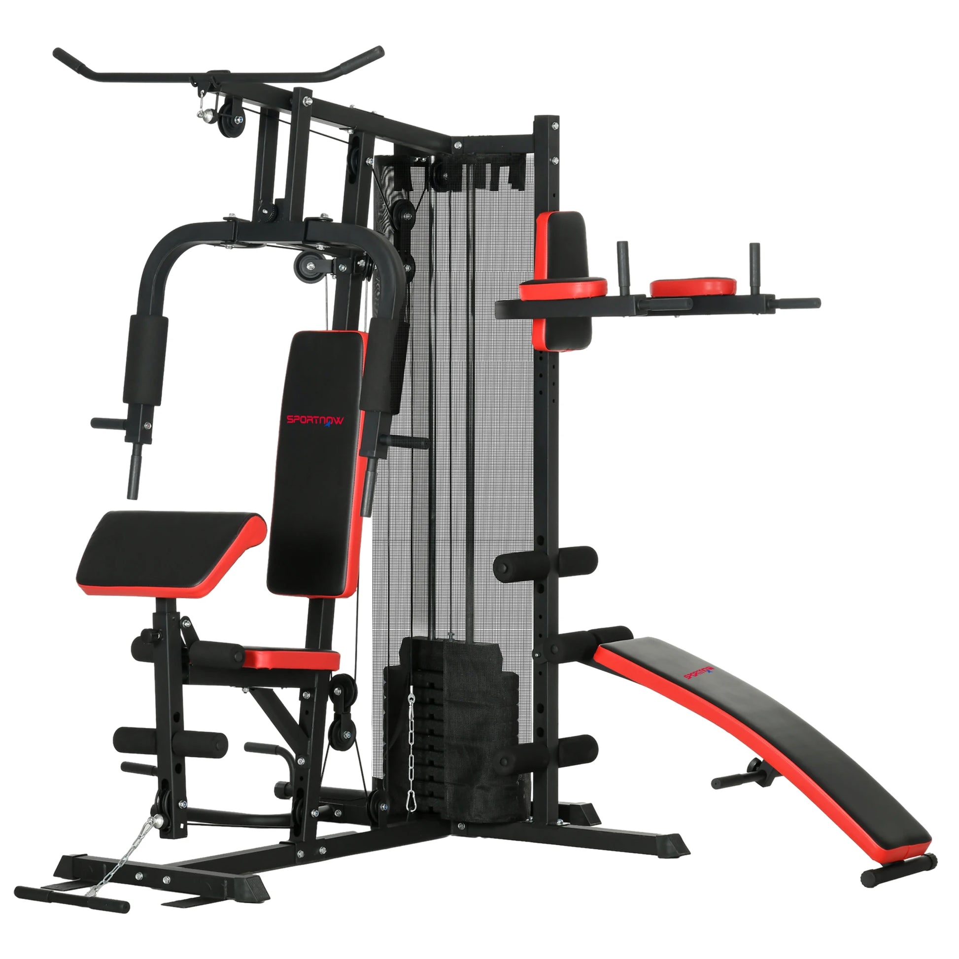 multi-gym station with adjustable bench; 65kg weight stack gym; home strength training equipment