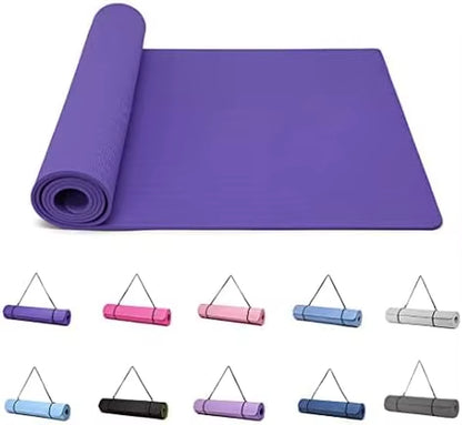Yoga Mat Gymnastics Pilates Exercise Mat for Women Non-Slip Thick 6Mm with Carry Strap Tpe 183 X 61 X 1Cm