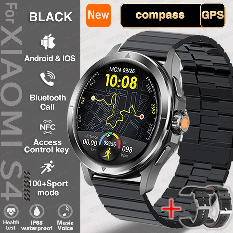 New for Xiaomi S4 Ultra Smart Watch Men AMOLED Outdoor Sports NFC GPS Compass Heart Rate Waterproof Bluetooth Call Smartwatches