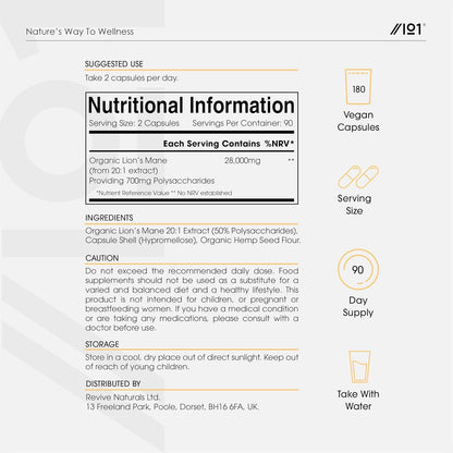 Organic Lions Mane Supplement 28,000Mg – 50% Polysaccharide