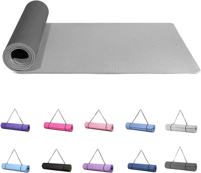 Yoga Mat Gymnastics Pilates Exercise Mat for Women Non-Slip Thick 6Mm with Carry Strap Tpe 183 X 61 X 1Cm