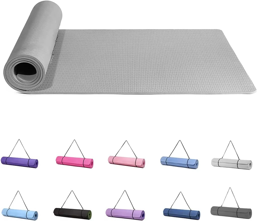 Yoga Mat Gymnastics Pilates Exercise Mat for Women Non-Slip Thick 6Mm with Carry Strap Tpe 183 X 61 X 1Cm
