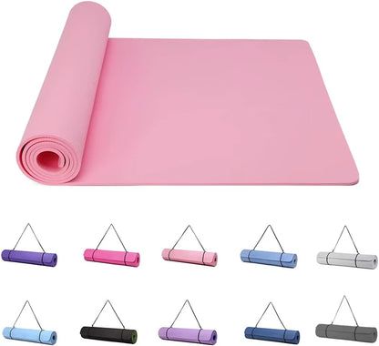 Yoga Mat Gymnastics Pilates Exercise Mat for Women Non-Slip Thick 6Mm with Carry Strap Tpe 183 X 61 X 1Cm