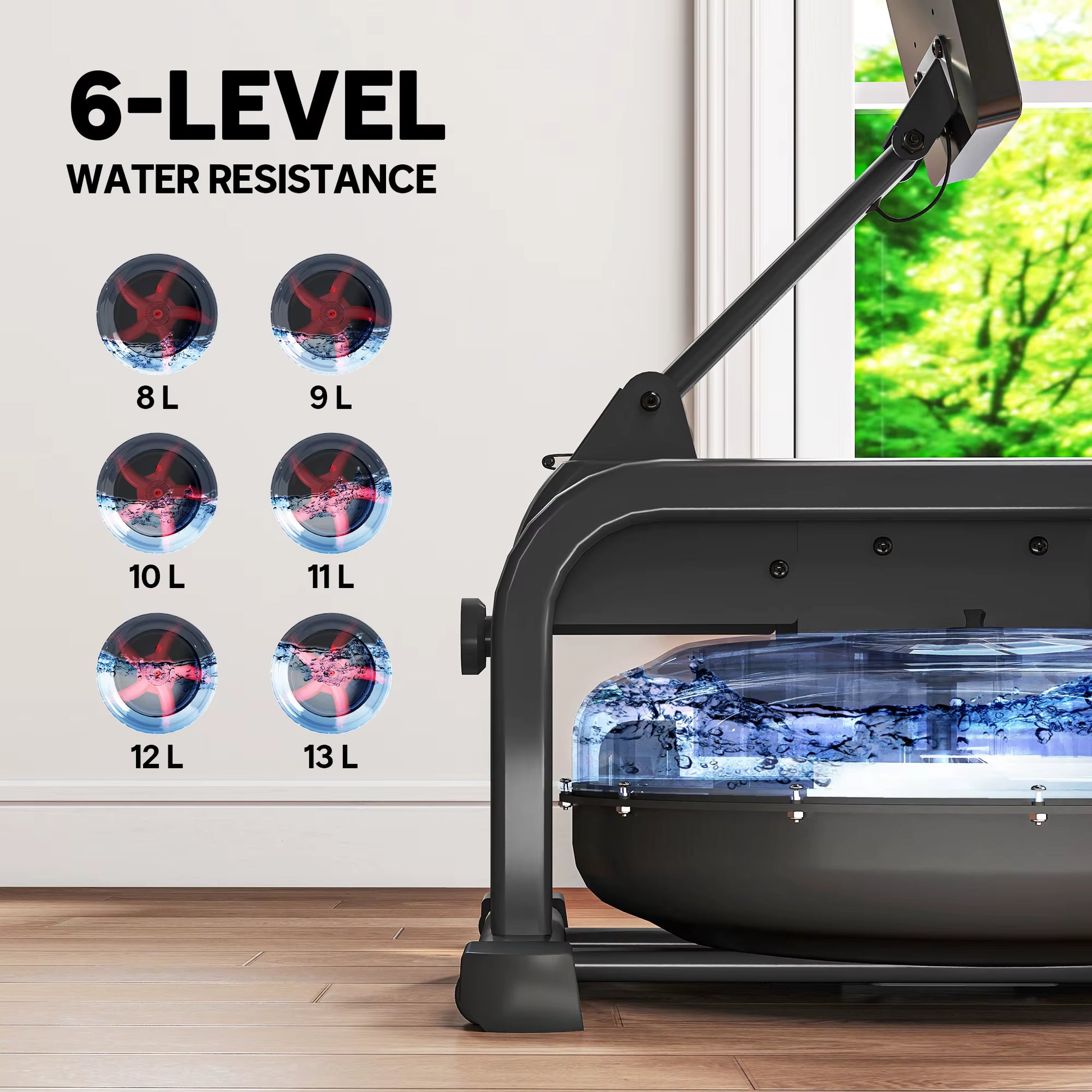 Water Rowing Machine, Rowing Machines for Home Gym with Adjustable Resistance, Wheels, LCD Monitor