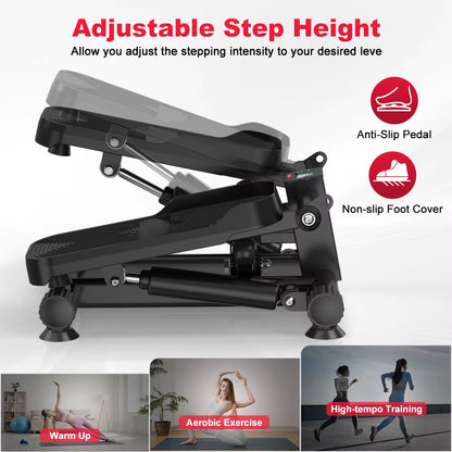 Mini Stepper for Exercise Low-Impact Stair Step Cardio Equipment with Resistance Bands Optional Twist Motion Stepper