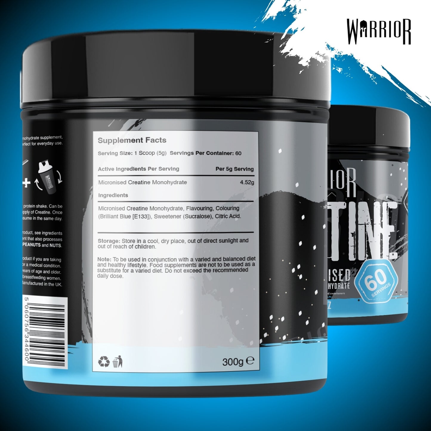 Creatine Monohydrate Powder 300G - Warrior Supplement - Micronised - 60 Servings