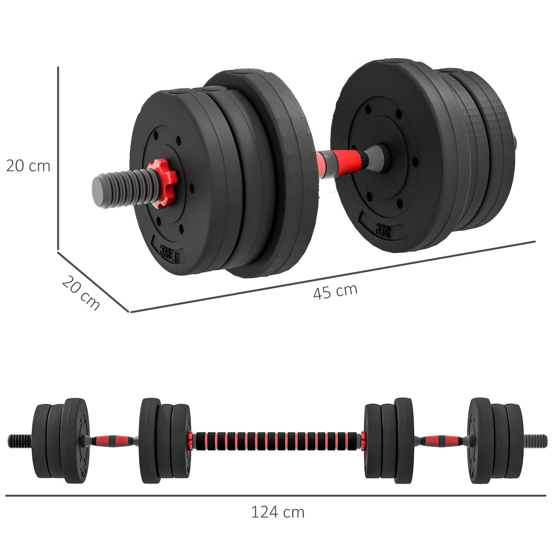 20Kg 2 in 1 Adjustable Dumbbells Weight Set, Dumbbell Hand Weight Barbell for Body Fitness, Lifting Training for Home