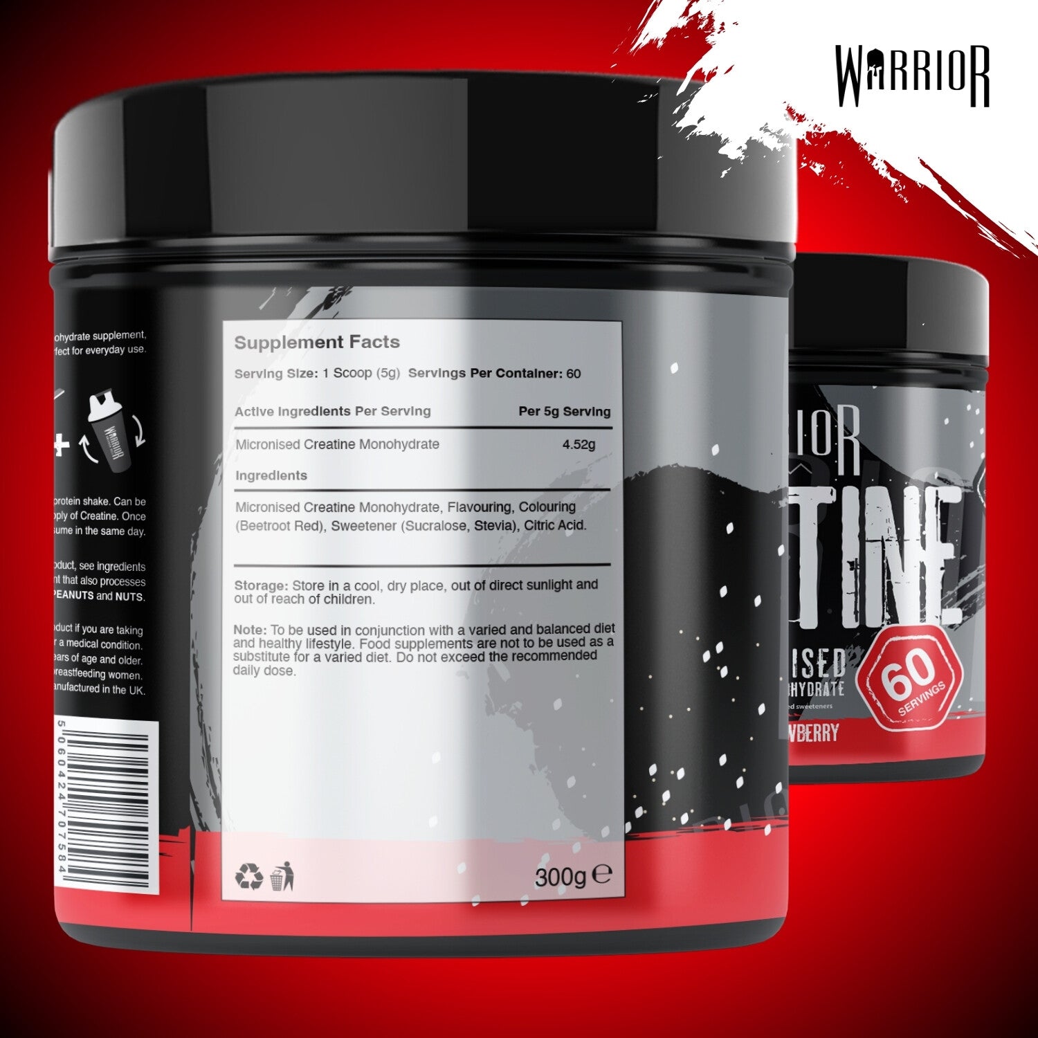 Creatine Monohydrate Powder 300G - Warrior Supplement - Micronised - 60 Servings