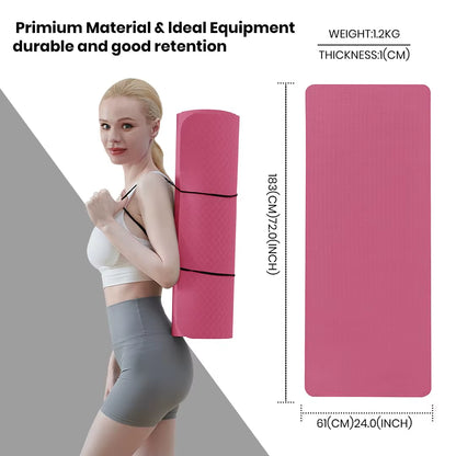 Yoga Mat Gymnastics Pilates Exercise Mat for Women Non-Slip Thick 6Mm with Carry Strap Tpe 183 X 61 X 1Cm