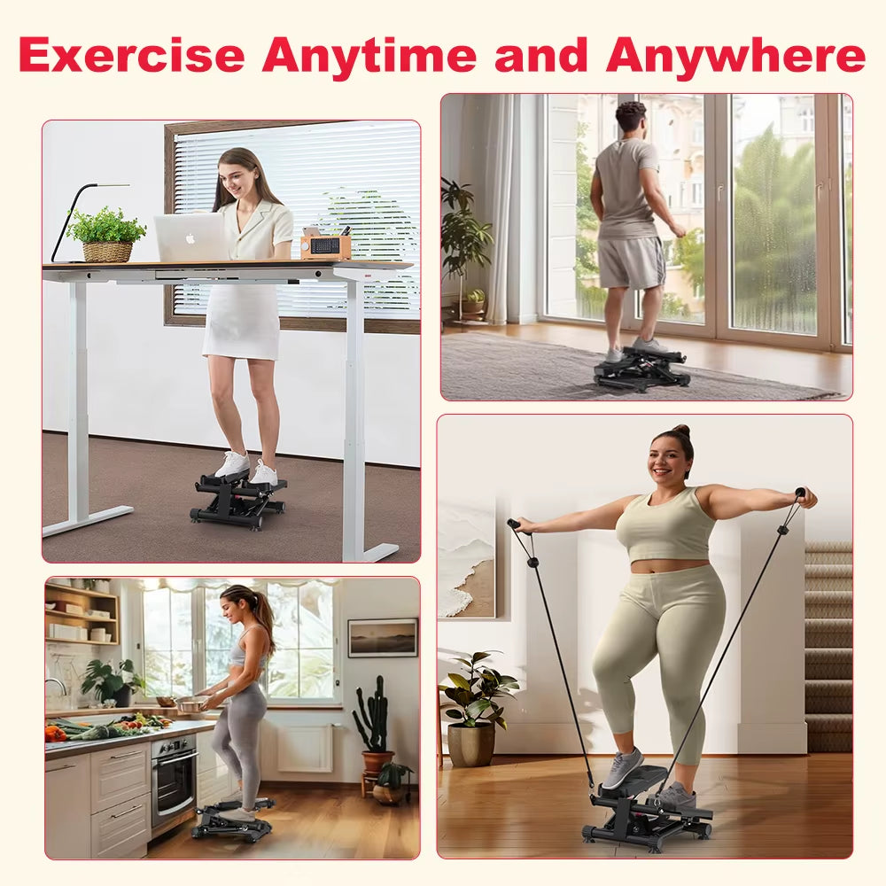 Mini Stepper for Exercise Low-Impact Stair Step Cardio Equipment with Resistance Bands Optional Twist Motion Stepper