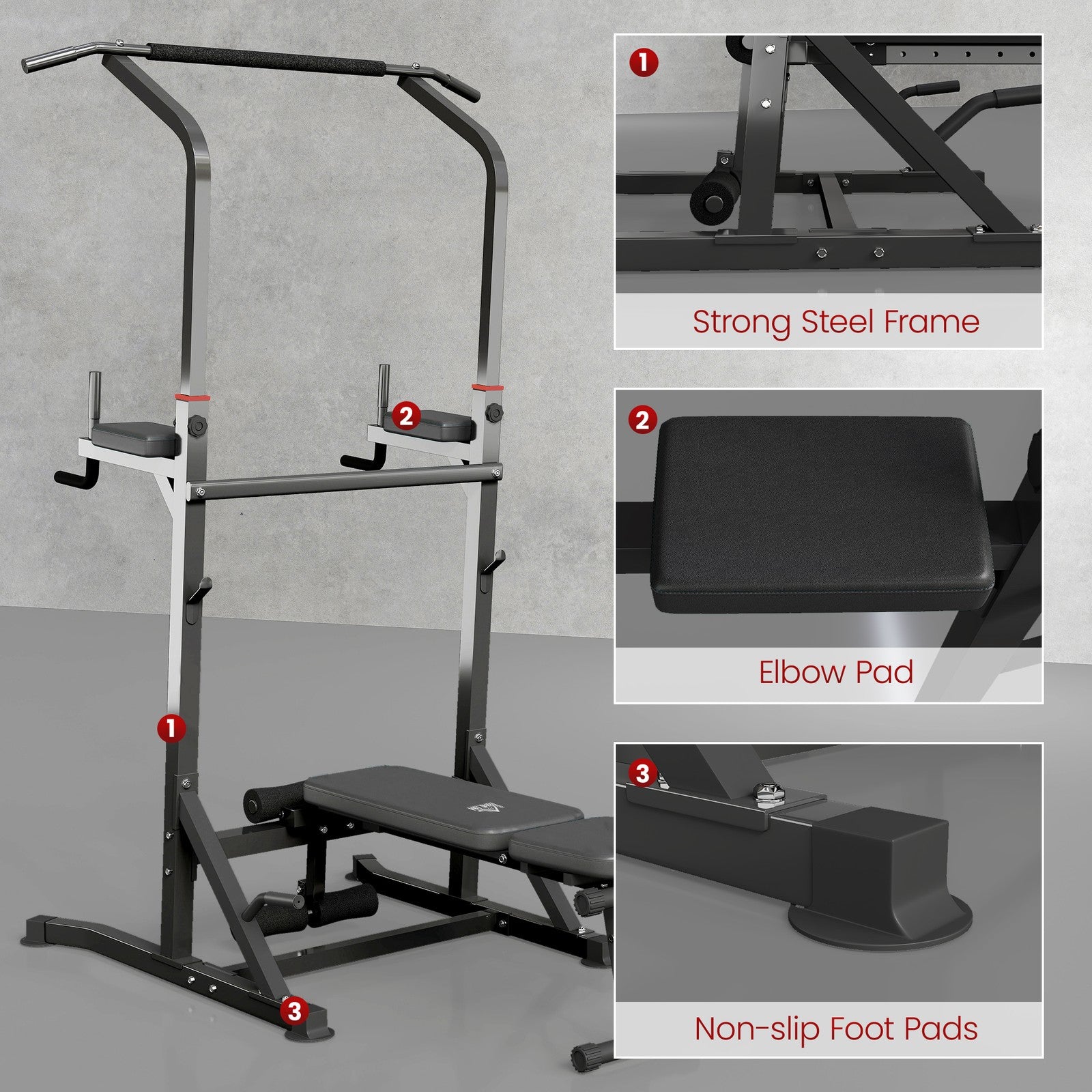 Power Tower Weight Bench Dip Stands Multifunction Pull-Ups Home Gym Fitness