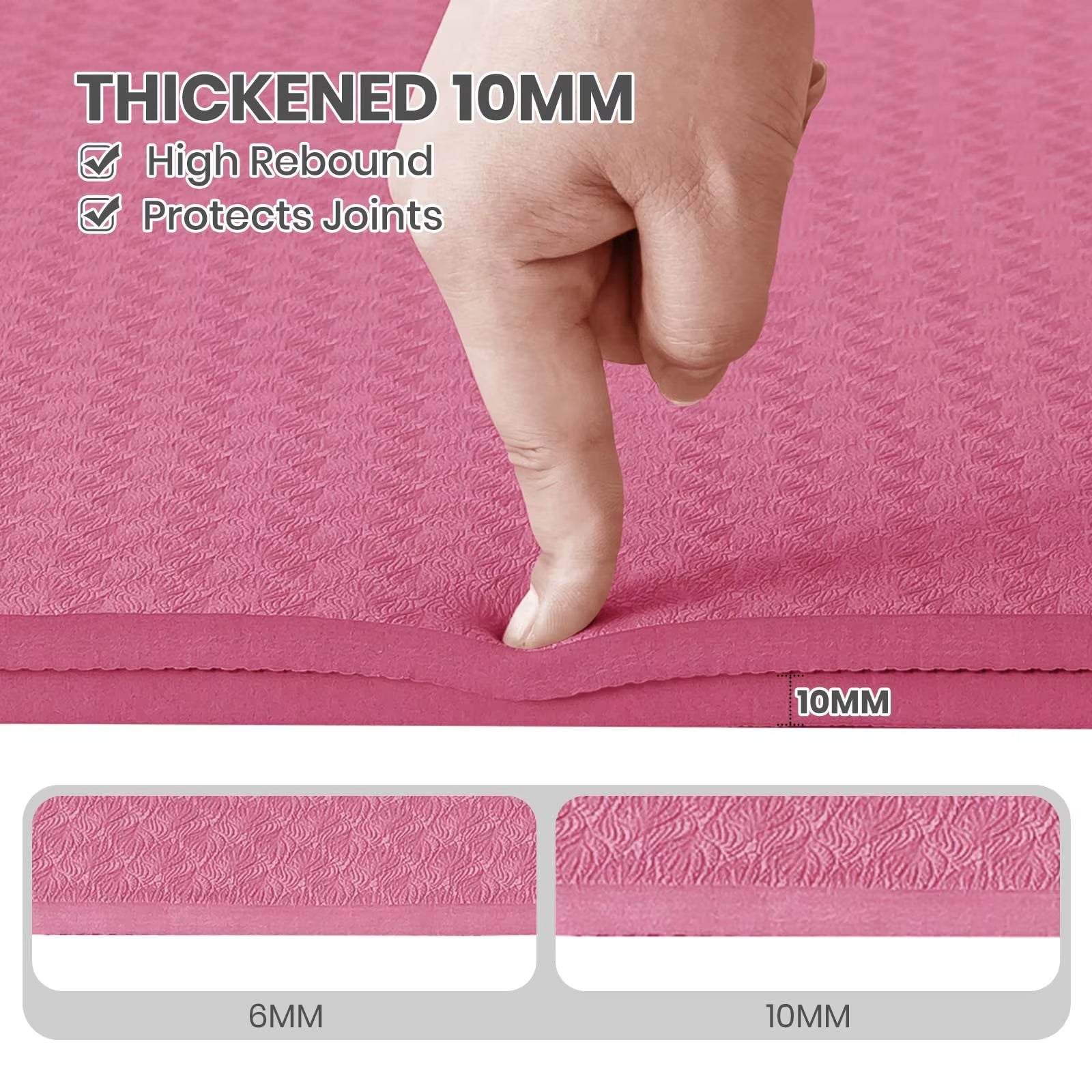 Yoga Mat Gymnastics Pilates Exercise Mat for Women Non-Slip Thick 6Mm with Carry Strap Tpe 183 X 61 X 1Cm