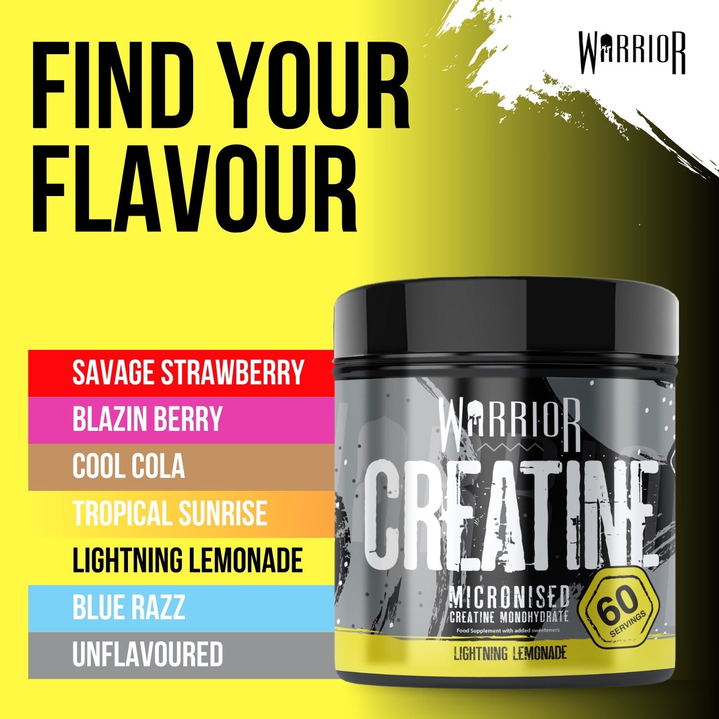 Creatine Monohydrate Powder 300G - Warrior Supplement - Micronised - 60 Servings