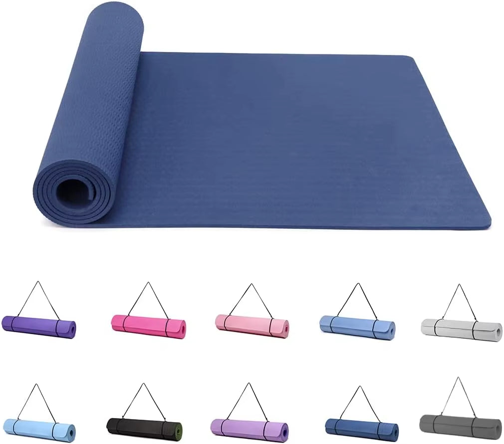Yoga Mat Gymnastics Pilates Exercise Mat for Women Non-Slip Thick 6Mm with Carry Strap Tpe 183 X 61 X 1Cm