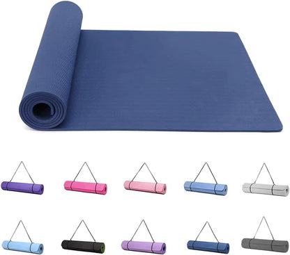 Yoga Mat Gymnastics Pilates Exercise Mat for Women Non-Slip Thick 6Mm with Carry Strap Tpe 183 X 61 X 1Cm