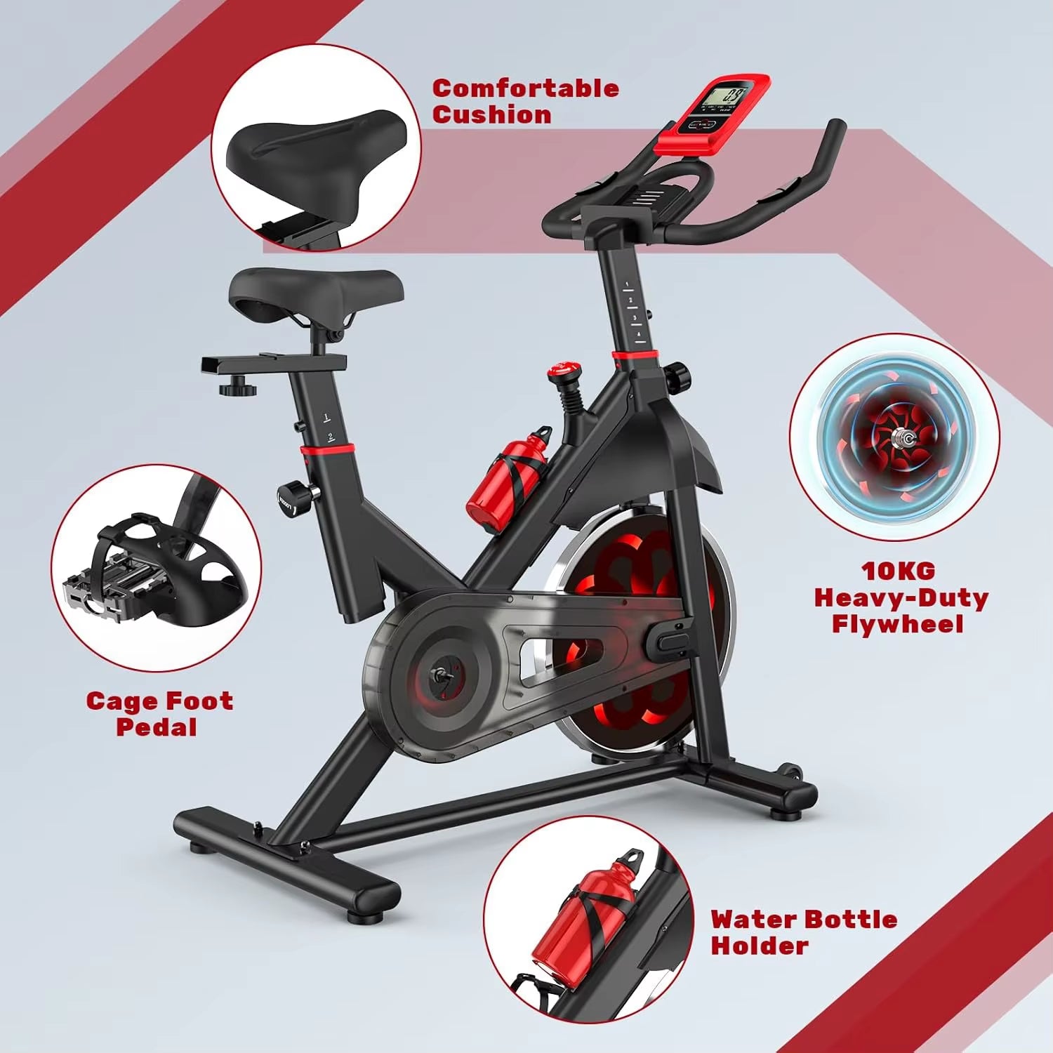 Exercise Bike Home Ergometer Exercise Bike with Adjustable Magnetic Resistance Indoor Bicycle LCD Display 150 Kg Load Capacity