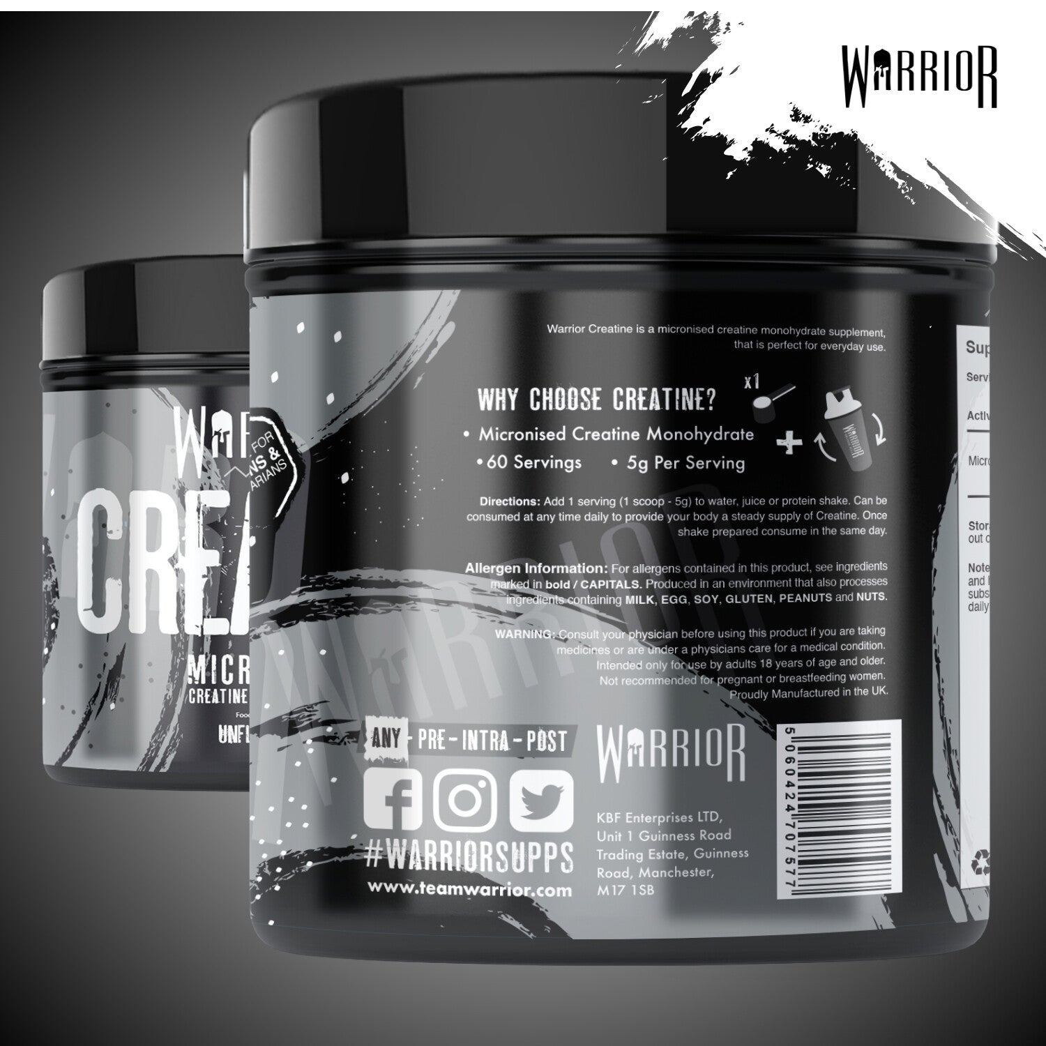 Creatine Monohydrate Powder 300G - Warrior Supplement - Micronised - 60 Servings
