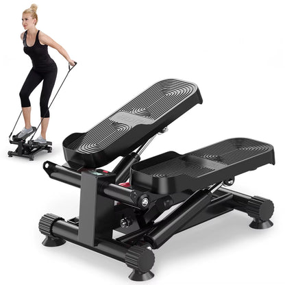 Mini Stepper for Exercise Low-Impact Stair Step Cardio Equipment with Resistance Bands Optional Twist Motion Stepper