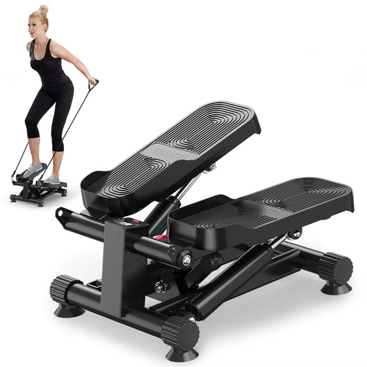 Mini Stepper for Exercise Low-Impact Stair Step Cardio Equipment with Resistance Bands Optional Twist Motion Stepper
