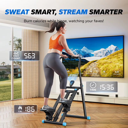 Stair Stepper New Version Vertical Compact Folding Exercise Climber with Extended Step Range Adjustable Handlebar&Pedals