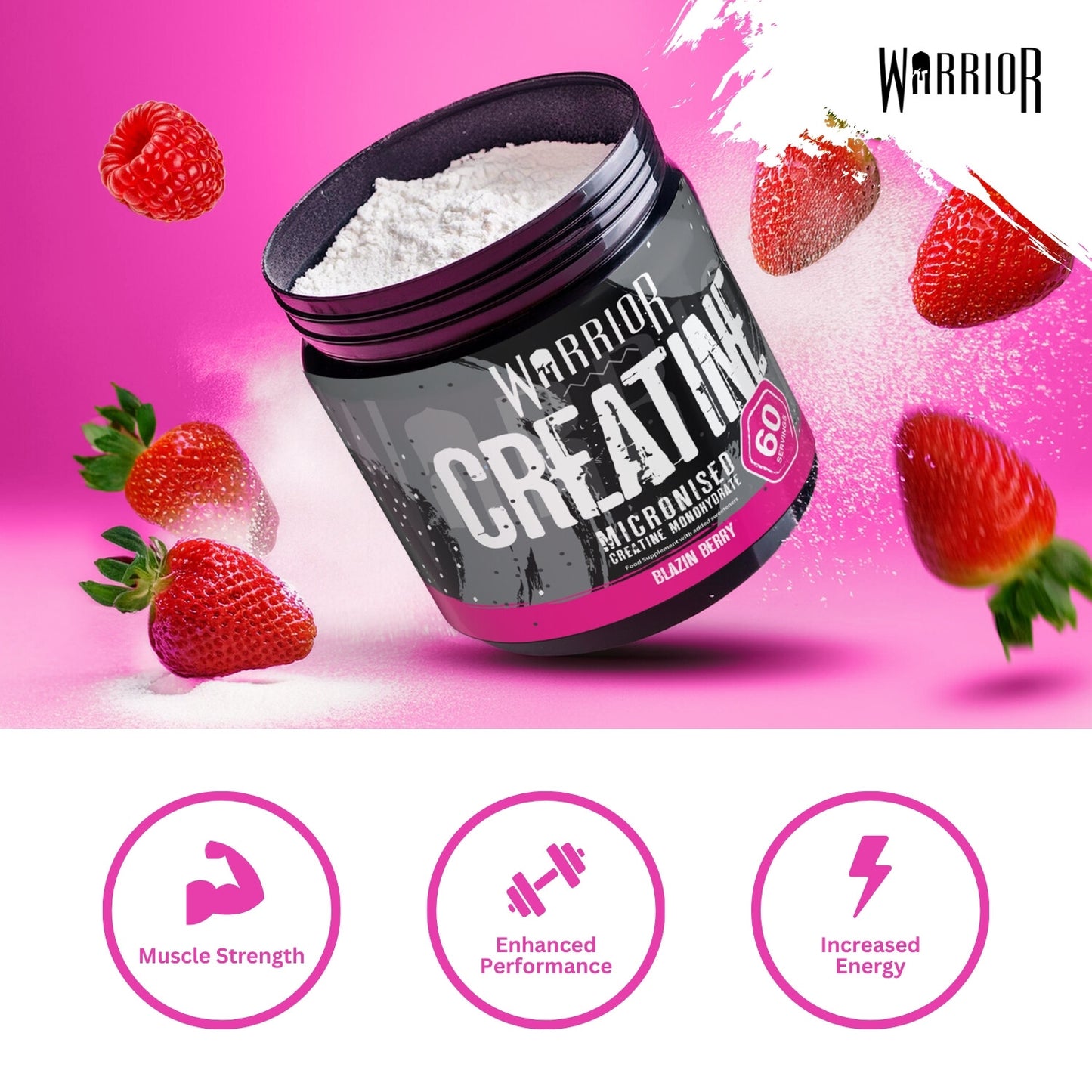 Creatine Monohydrate Powder 300G - Warrior Supplement - Micronised - 60 Servings