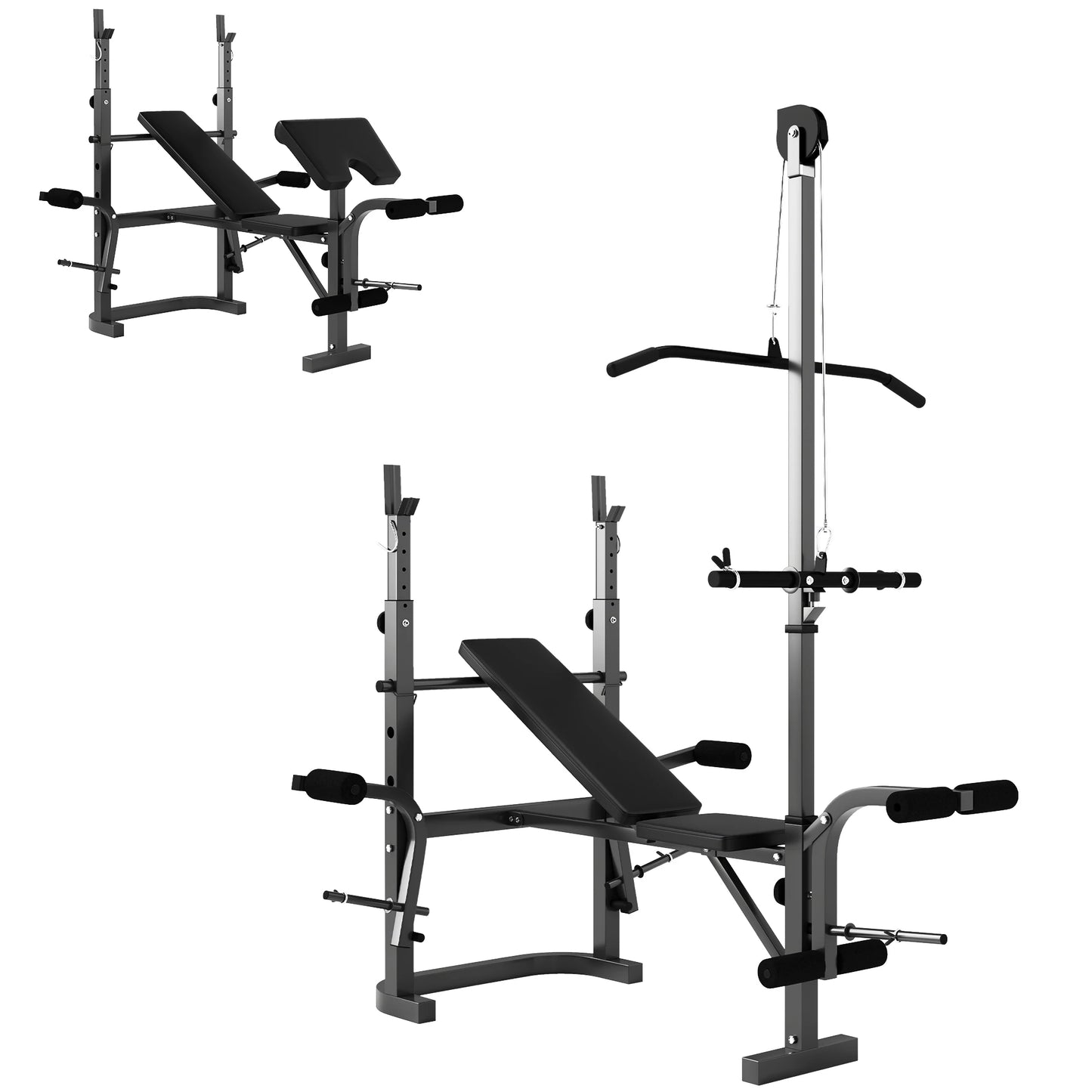 Adjustable Weight Bench with Bench Press Rack, Preacher Curl Bench, Leg Extension and Lat Pull Down